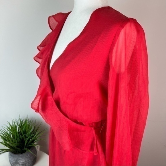 Chelsea28 Womens Long Sleeve Ruffle Chiffon Women's Wrap Midi Dress size small - Picture 5 of 13